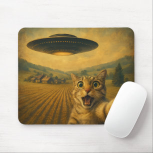 Tapis De Souris Selfie De Chat Avec Alien UFO Drôle Cadeaux De Cha