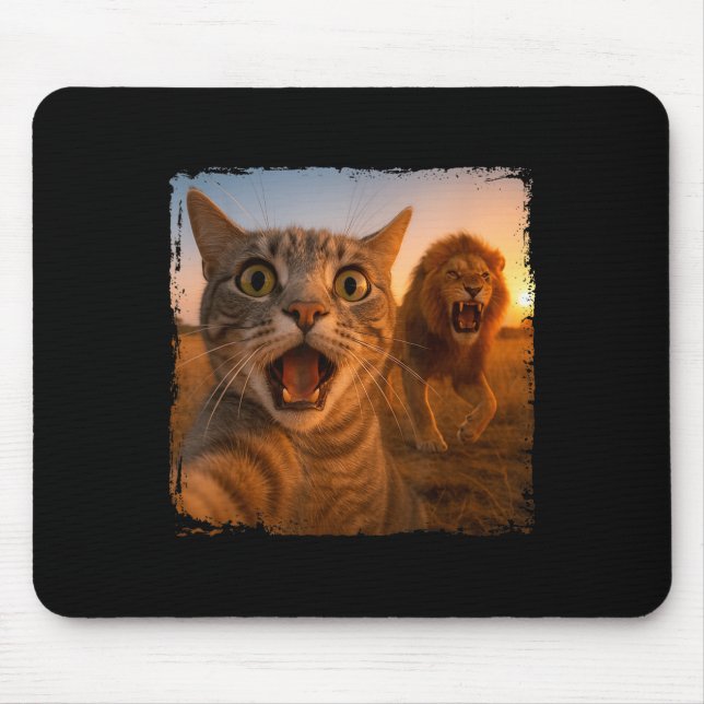Tapis De Souris Selfie De Chat Drôle Avec Mème De Chat Lion Pour H (Devant)