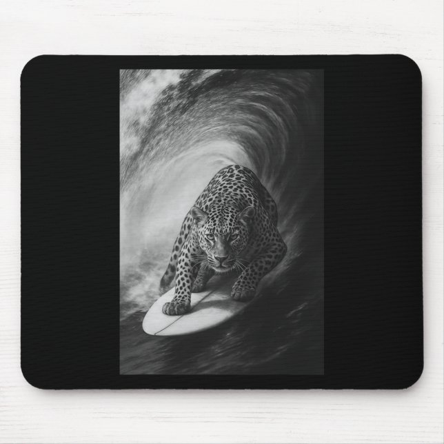 Tapis De Souris Selfie de léopard de surf drôle sur planche de sur (Devant)