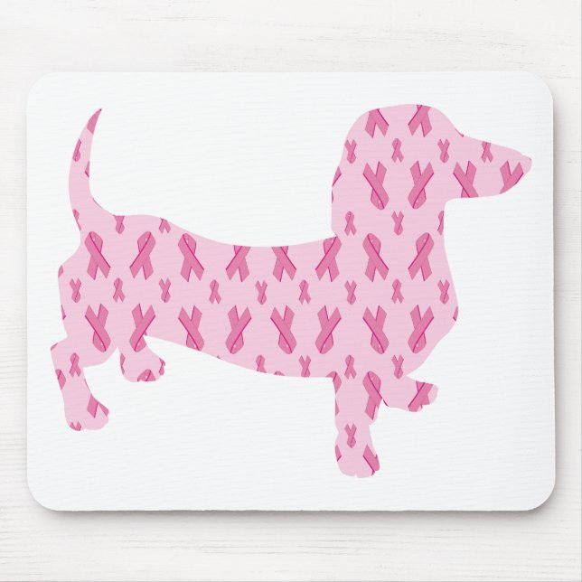 Tapis De Souris Sensibilisation au cancer du sein Dachshund rose (Devant)