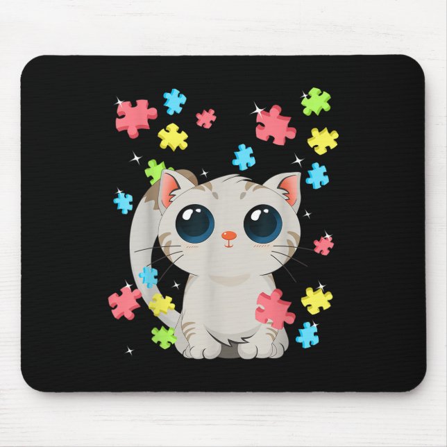 Tapis De Souris Sensibilisation sur l'autisme Cute Chat Kitten Cou (Devant)