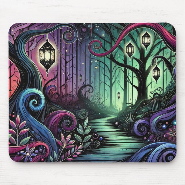 Tapis De Souris Sentier de la Forêt Enchantée avec Lanternes Brill (Devant)
