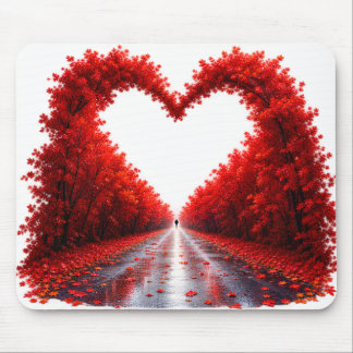 Tapis De Souris Sentier forestier en forme de cœur rouge – Concept