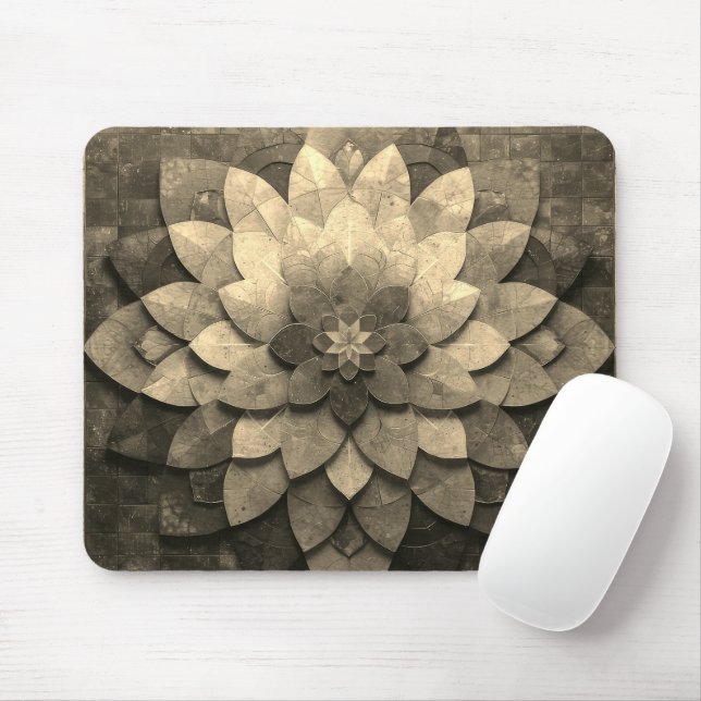 Tapis De Souris Sepia Mandala Art Fleur texturée (Avec souris)