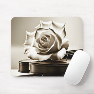 Tapis De Souris Sepia White Rose Sur Violon