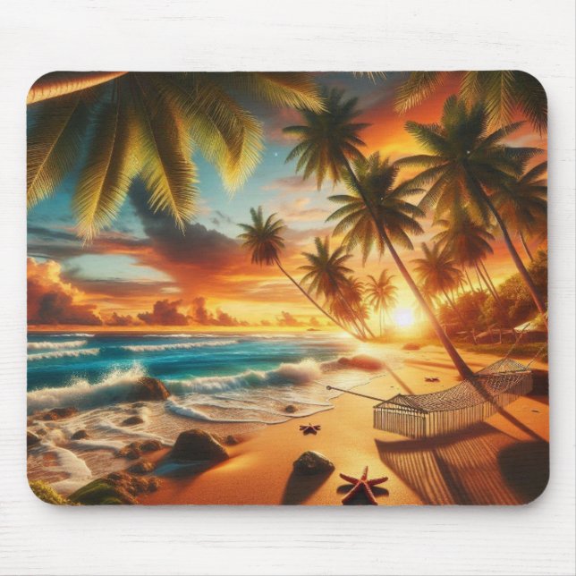 Tapis De Souris Serene Tropical Sunset Beach Peinture (Devant)