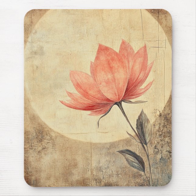 Tapis De Souris Sérénité rose Fleur et Lune (Devant)