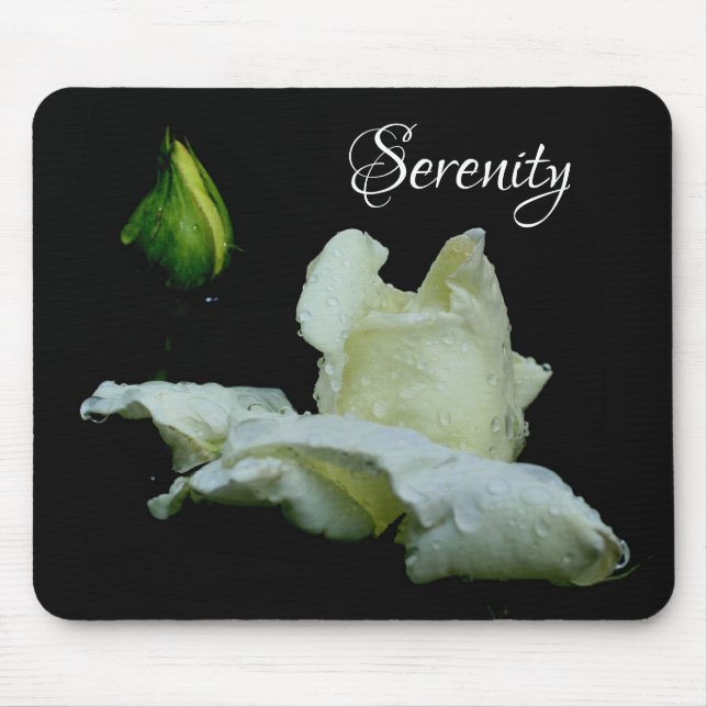 Tapis De Souris Serenity White Rosebud Mots Inspirants (Devant)