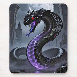 Tapis De Souris Serpent Noir Gothique Néon Violet Fantastique