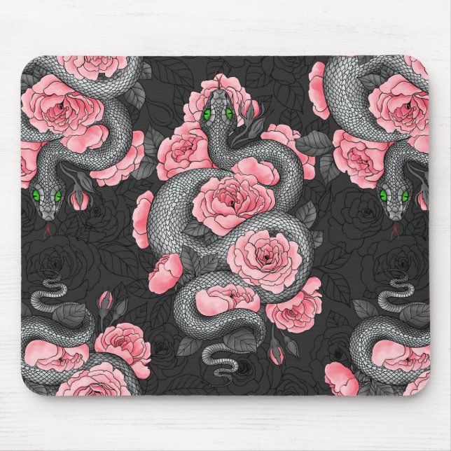 Tapis De Souris Serpents et roses de pêche (Devant)
