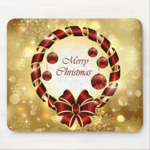 Tapis De Souris Serre de noël dorée et rouge avec boue et flocon d