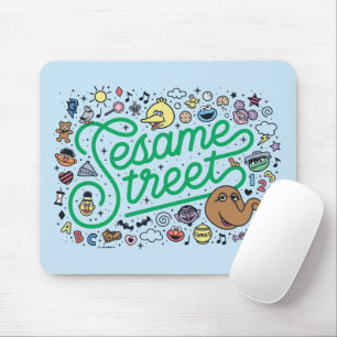 Tapis De Souris Sésame Sésame Sesame Street Green Doodle Script