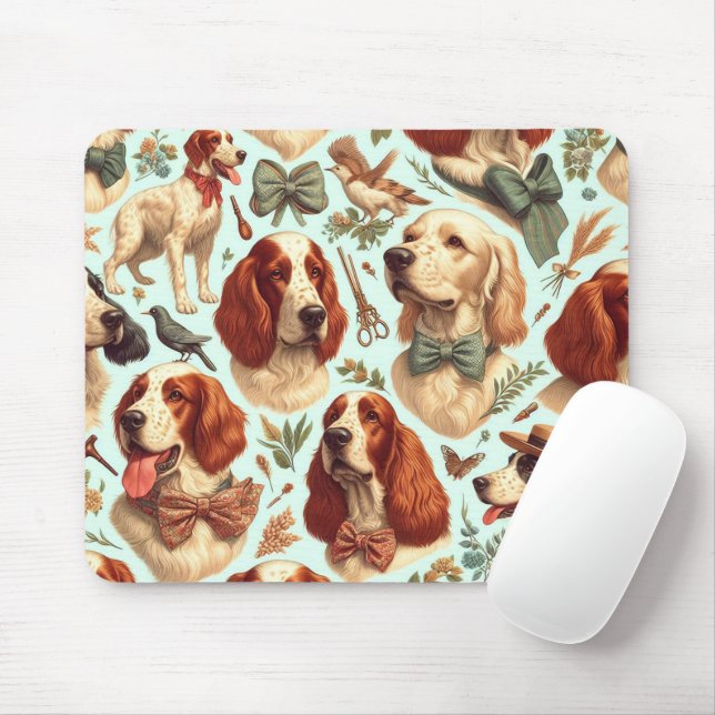 Tapis De Souris Setter anglais vintage sans couture (Avec souris)