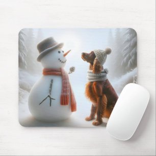 Tapis De Souris Setter Irlandais Avec Snowman