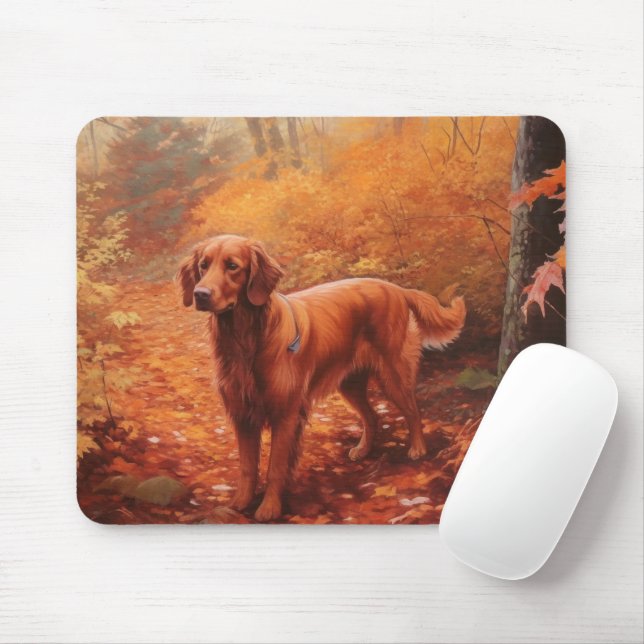 Tapis De Souris Setter rouge irlandais à l'automne Feuilles automn (Avec souris)