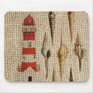 Tapis De Souris shabby chic burlap littorale seashell lighthouse
