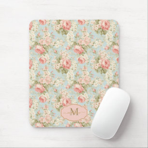 Tapis De Souris Shabby Chic Vintage Roses Roses Floral Monogramme