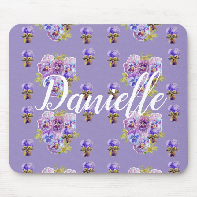 Tapis De Souris Shabby Purple Pansa fleuri Ordinateur Souris Mat P (Devant)