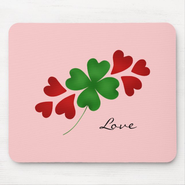 Tapis De Souris Shamrock et coeurs roses (Devant)