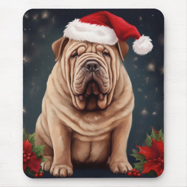 Tapis De Souris Shar Pei Chien dans Noël de neige (Devant)