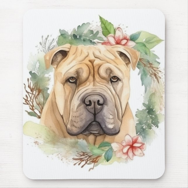 Tapis De Souris Shar Pei Christmas Wreath Festive Pup (Devant)
