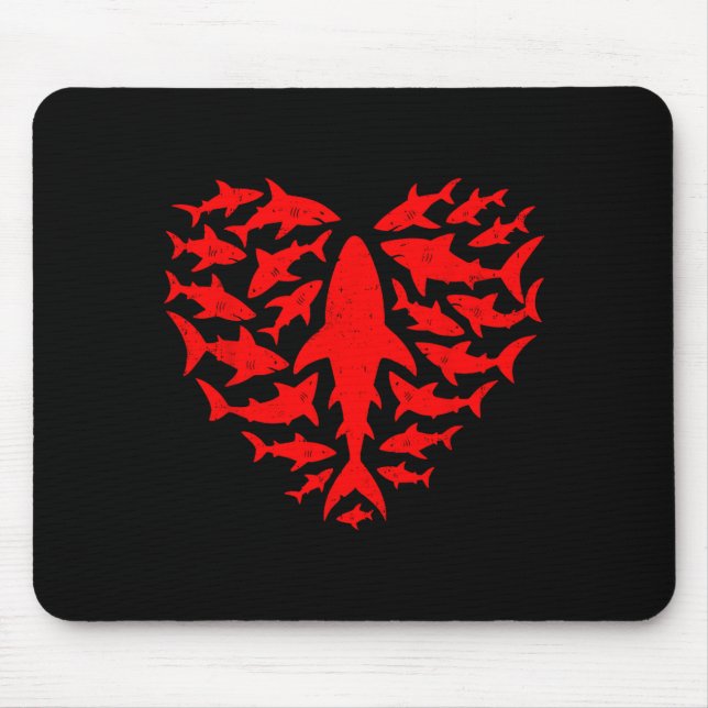 Tapis De Souris Shark Heart Ocean Funny Valentines Day Men Women K (Devant)