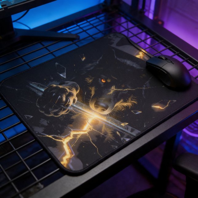 Tapis De Souris Shattered Lightning Wolf Mystical Dark Fantasy  (Créateur téléchargé)