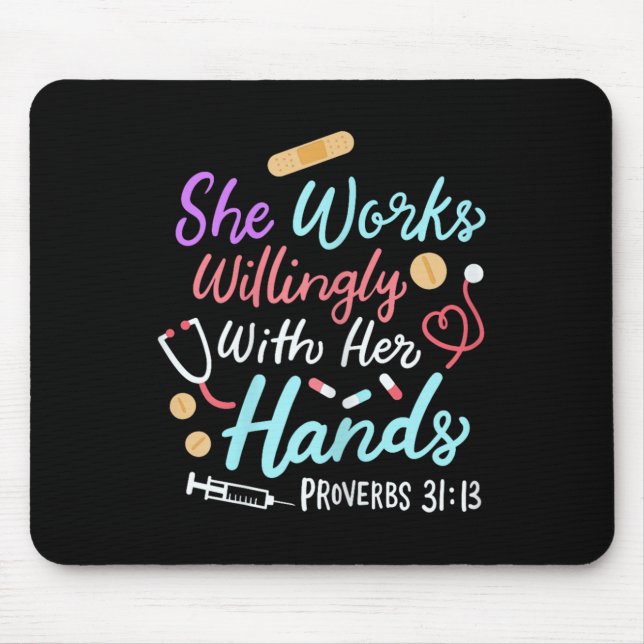 Tapis De Souris She Works Willingly With Her Hands Proverbs 31 13  (Devant)