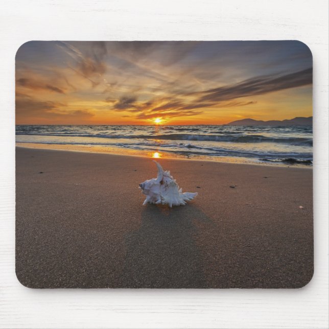 Tapis De Souris Shell à la plage à l'île du coucher du soleil | (Devant)