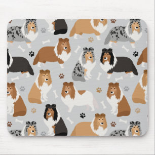 Tapis De Souris Sheltie Dog Bones and Paws Mouse Pad