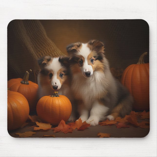 Tapis De Souris Shetland Sheepdog Chiot Chiot Automne Citrouille d (Devant)