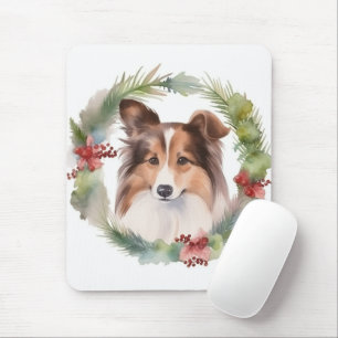 Tapis De Souris Shetland Sheepdog Christmas Wreath Festive Pup