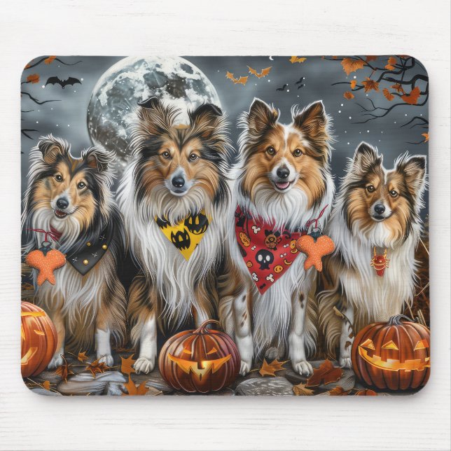 Tapis De Souris Shetland Sheepdog Halloween Effrayant (Devant)