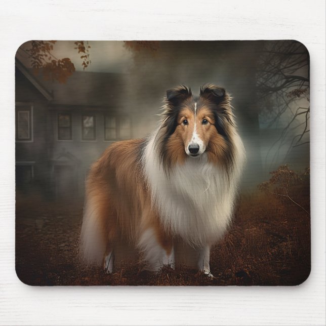 Tapis De Souris Shetland Sheepdog Halloween Épouvantable (Devant)