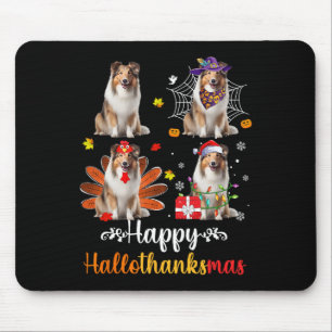 Tapis De Souris Shetland Sheepdog Halloween Noël Happy Hallot