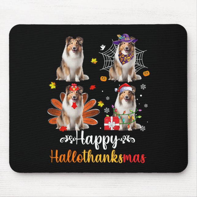 Tapis De Souris Shetland Sheepdog Halloween Noël Happy Hallot (Devant)