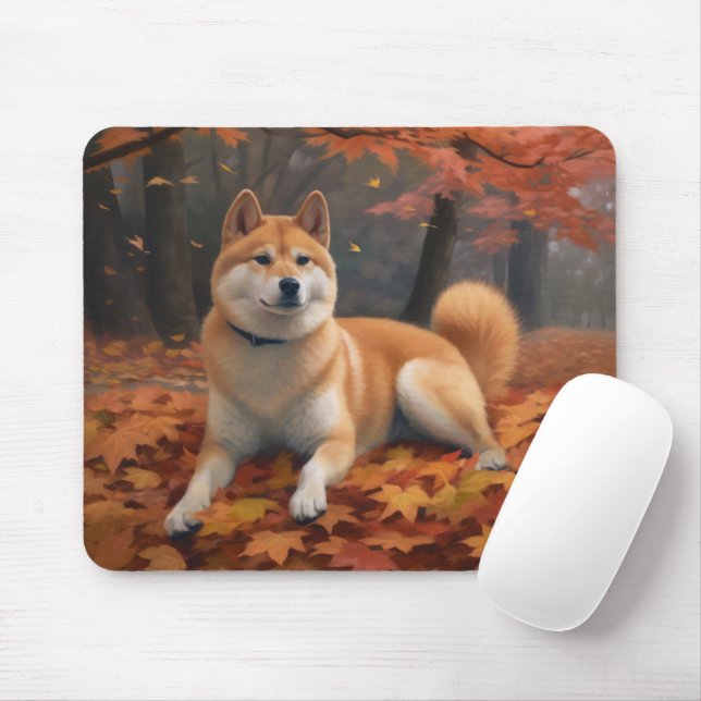 Tapis De Souris Shib Inu en automne Leaves automne Inspire (Avec souris)
