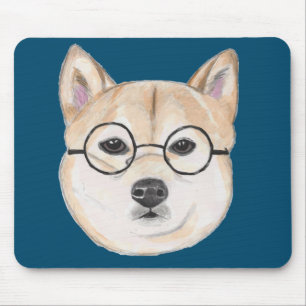 Tapis De Souris Shiba Inu avec les verres encadrés par rond