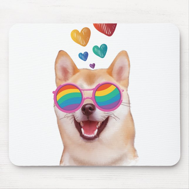 Tapis De Souris Shiba Inu Chien avec Coeurs Saint Valentin (Devant)