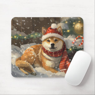 Tapis De Souris Shiba Inu Chien Fête de Noël