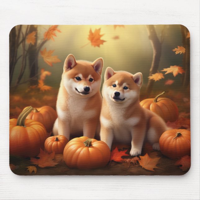 Tapis De Souris Shiba Inu Chiot Automne Citrouille de plaisir (Devant)