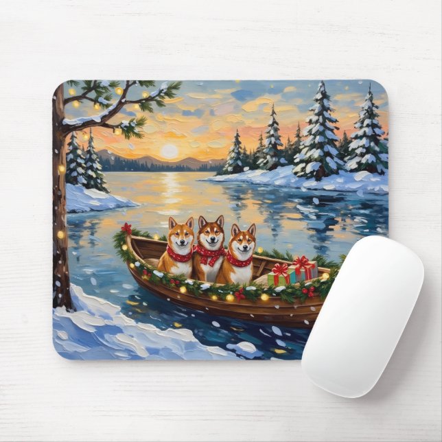 Tapis De Souris Shiba Inu Christmas Boat Holiday (Avec souris)