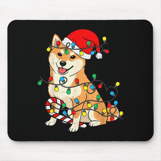 Tapis De Souris Shiba Inu Dog Christmas Lights Santa Xmas Pet Dog  (Devant)