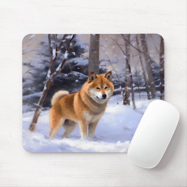 Tapis De Souris Shiba Inu Laissez Neige Noël (Avec souris)