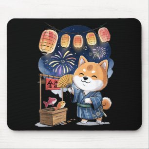 Tapis De Souris Shiba Inu Mignon Festival d'Été Feux d'Artifice et