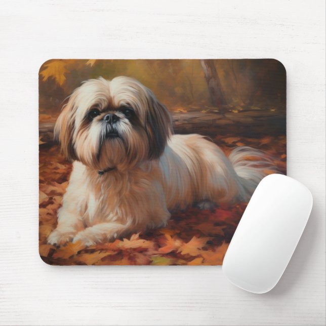 Tapis De Souris Shih Tzu à l'automne Feuilles automne Inspire (Avec souris)