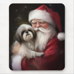 Tapis De Souris Shih Tzu avec le Père Noël Festif Noël 