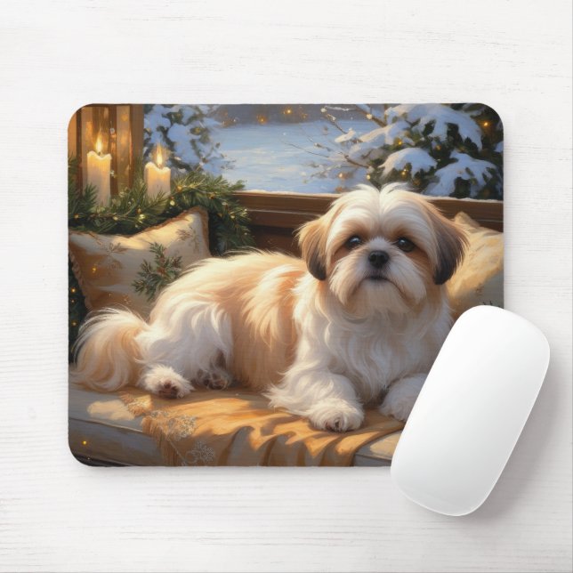 Tapis De Souris Shih Tzu avec les lumières de Noël (Avec souris)