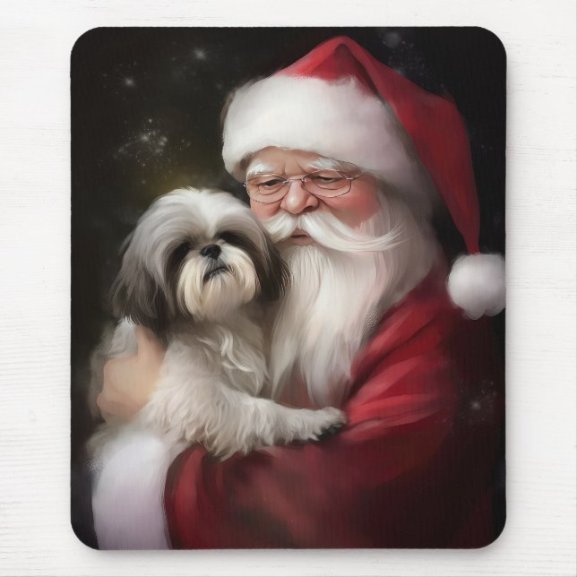Tapis De Souris Shih Tzu Avec Noël Festif Du Père Noël (Devant)