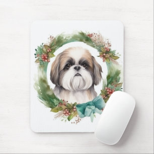 Tapis De Souris Shih Tzu Christmas Wreath Festive Pup